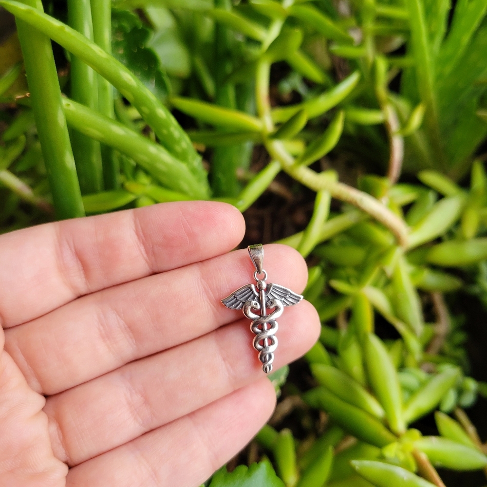 New Solid 925 Sterling Silver Simple Caduceus Sta… - image 2